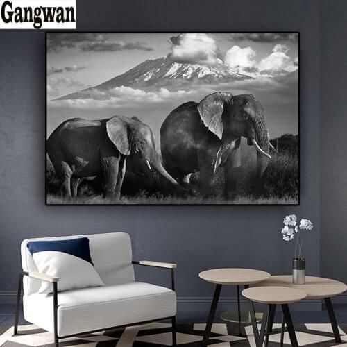 Diamond Painting cross stitch diamond Embroidery Black and White Elephant 5d mosaic full square round Diamond rhinestone decor