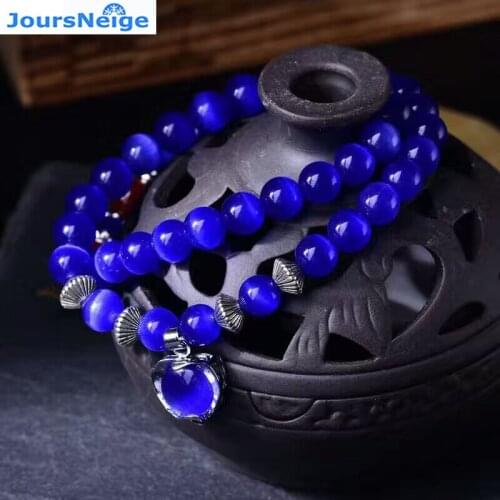 JoursNeige Natural Blue Cat Eye Stone Bracelets Heart Pendant For Women Girl Two Laps Bracelet Original Design Simple Jewelry
