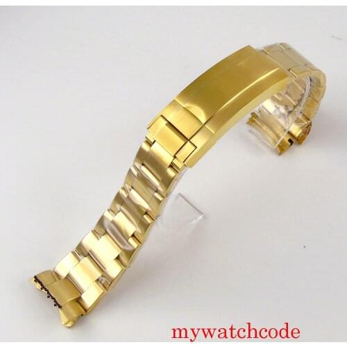 Watch Bracelet Strap 20mm Width Gold Plated Folding Clasp For 40mm Automatic Mens Wristwatch