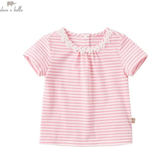 DB18080 dave bella summer baby girls cute floral striped print T-shirt children tops girl kids fashion tees