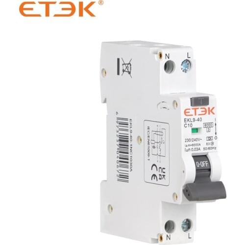 ETEK EKL9-40-1NC1030A RCBO 6KA 1P+N 10A 30mA Curve C Type A