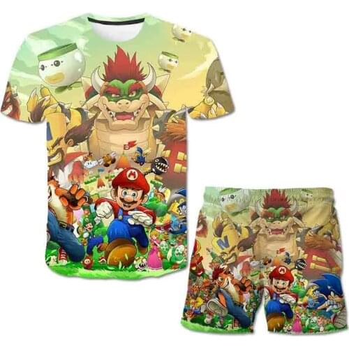Baby Boys T Shirt Hot Games Mario-bros Tshirts Suits Childrens Clothing Sets T-shirt & Shorts Girls Boys Clothes Pants Suit