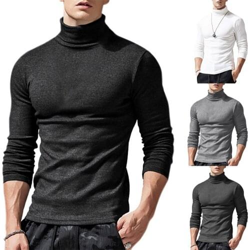 Autumn Long sleeve t-shirt men turtleneck t-shirts Solid color casual fashion harajuku warm turtleneck t-shirts for men