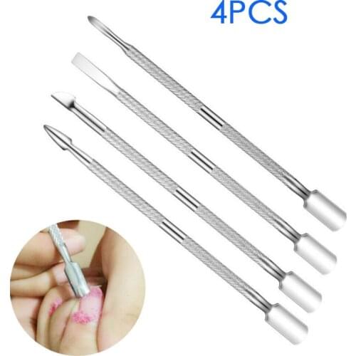 4pcs/Lot Stainless Steel Cuticle Remover Double Sided Finger Dead Skin Push Nail Cuticle Pusher Manicure Nail Care Tool