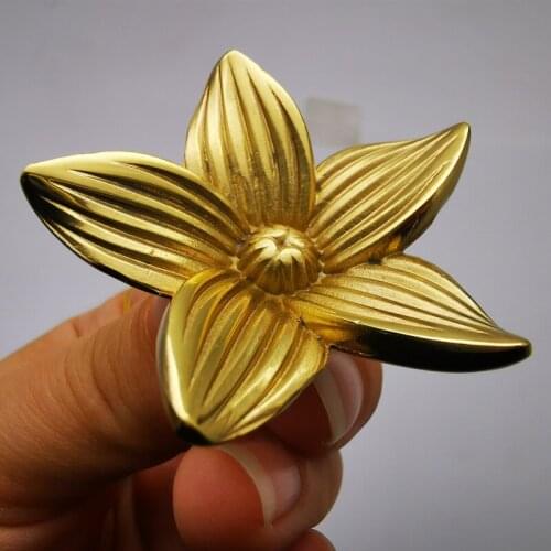 Retro Five Petal Flower Shaped Drawer Cabinet Door Knob Solid Brass Furniture Handles Diy Gold Home Decoration Drawer Pulls