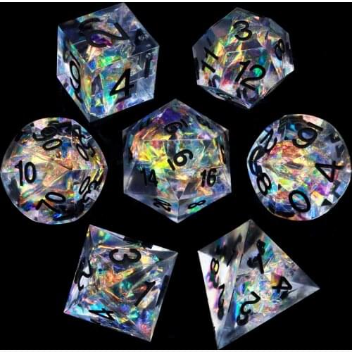 Haxtec Sharp Edge Dice Set D&D 7 Piece Clear Mylar Polyhedral DND Dice for Roleplaying Dice Games-Void Blade