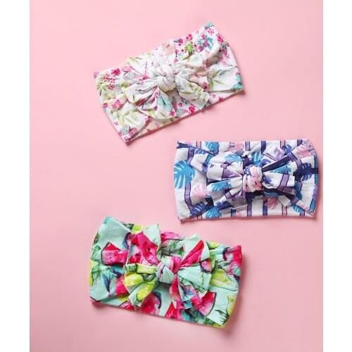 New Fruit Print Nylon Headbands,Spring Summer Floral Print Bows Wide Nylon Turban Headband,Children Girls Headwraps 24pc/lot