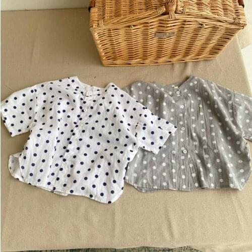 2021 new girls boys dots shirt cotton summer short sleeve kids top