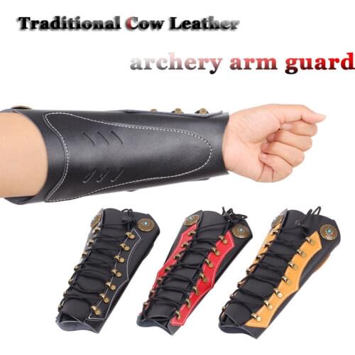 Hunting Archery Arm Guard Traditional Cow Leather Black/Red/Brown 3 Colors Arm Guards for Bow Hunting For Crossbow for Shooting