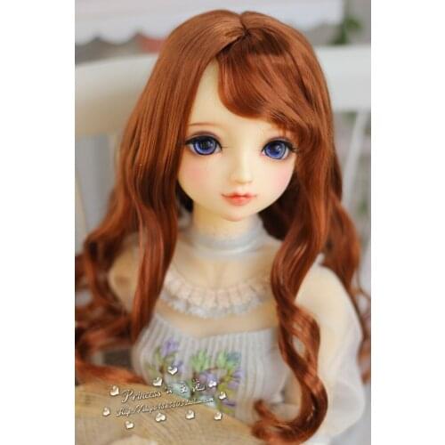 BJD doll wig is suitable for 1/3 size wigs with diagonal bangs, brown wine red temperament, large wavy curls and super soft silk