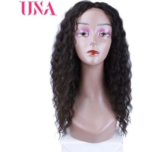 UNA Lace Part Wig Wigs Long Pre-Colored Blend Wigs Deep Wave Wigs Natural Style 18Inch For Women Cheap Soft Remy Wigs