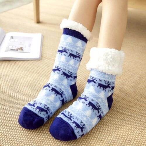 Thicken Warm Sleep Socks Slippers Socks Thick Women Girls Print Stripe Mid Tube Cute Socks Casual Non Slip Warm Winter 2020