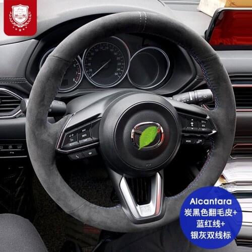 Real Alcantara suede hand-stitch steering wheel cover for Mazda 6 ATENZA Familia Axela CX-4 CX-5 CX-8 CX-30 interior Auto parts