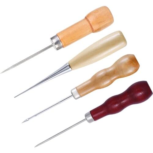 LMDZ Wooden Handle Awls DIY Leather Stitching Awls Shoes Repair Tool Hand Stitcher Leather craft Awl Punch Hole Leather Tools
