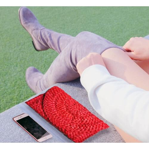Women Straw handbag grass bag multi-color corn straw womens clip bag weaving leisure bag zero wallet