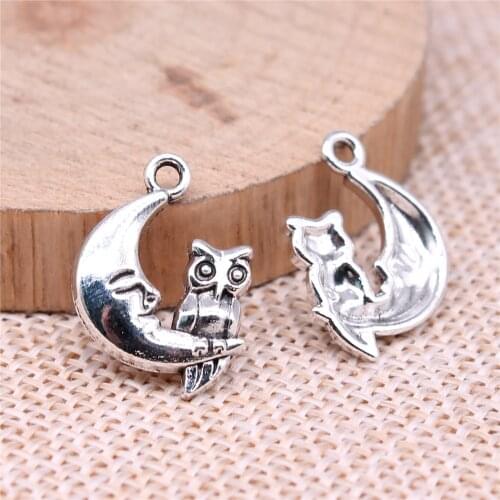 WYSIWYG 10pcs 14x20mm Charms Jewelry Findings Diy Accessories Crescent Moon Owl Pendant Antique Silver Color