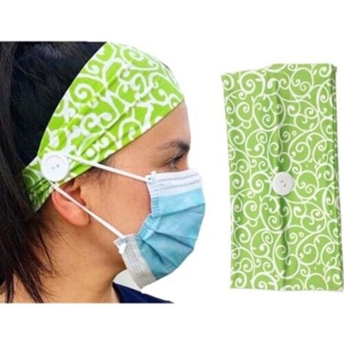 Women Men Headband With Button Hair Bandana Elastic Hairband Sweatband Headwear For Facemask With Buckle Hook Ear Protection
