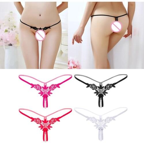 Lady Sexy Open Crotch Crotchless Panties Low Rise Hollow Flower Thongs