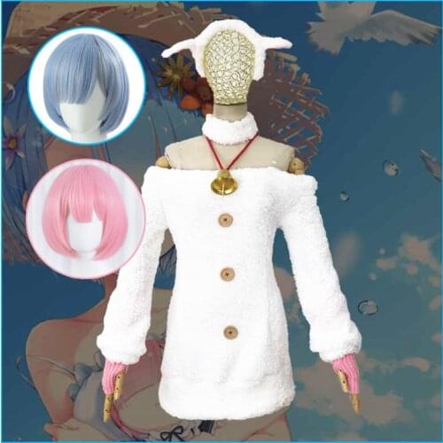 Anime Re:Zero Cosplay costumes Ram Rem uniform sheep Dress / gloves / Socks / hairpin / Wig Womens costume