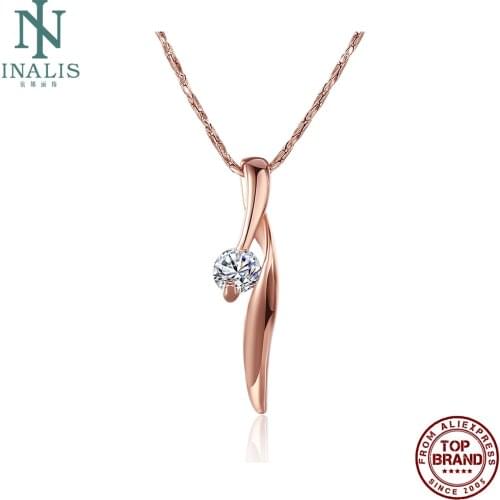 INALIS Women Pendant Necklaces Rose Gold Color Fashion Clear Zircon Tin Alloy Necklace Fit Festival Send Girlfriend Jewelry Gift