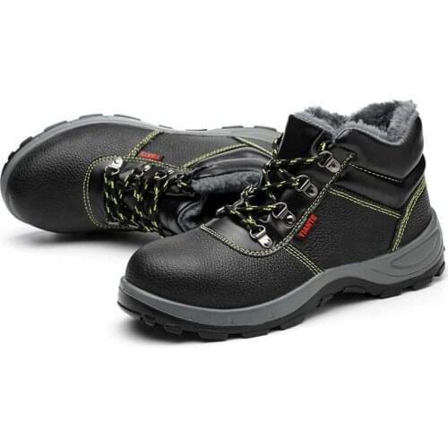 Winter Warm Steel Toe Safety Boots for Man Genuine Leather Work Safty Shoes Black Lace-up Puncture-proof Military Working Boots