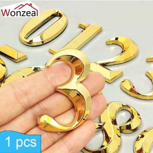 1PC 3D Self Adhesive Fashion Plated Home Decor Address Digits Hotel Door Sign House Number Plaque 5cm Golden Modern