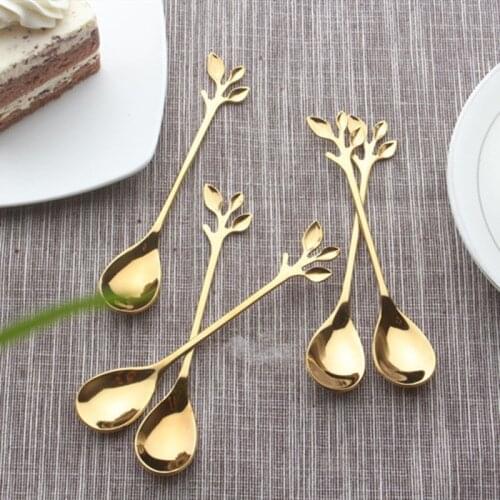 1PC Mini Dessert Spoon Vintage Branch Leaves Spoon Small Coffee Spoon Royal Style Flatware for Snacks Kitchen Dining Bar