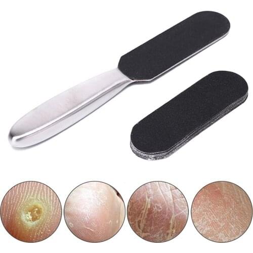 1PCS eusable Stainless Steel Pedicure Foot File Cracked Skin Callus Remover Feet Rasp Foot Care with 10 Sheets Abrasive Paper