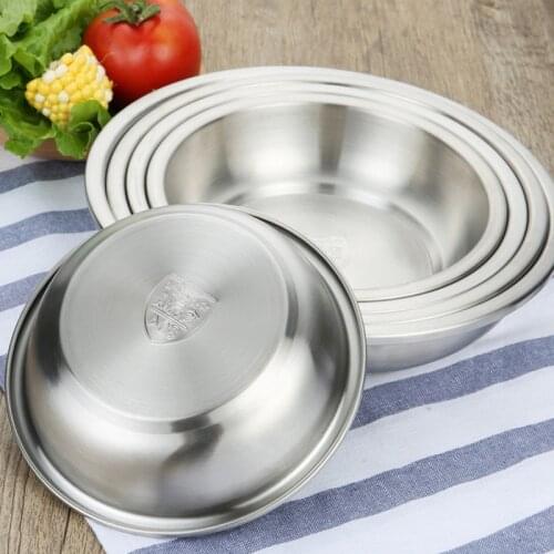 2pcs/lot Unbreakable Plate Thicker 304 Stainless Steel Seasoning Dish Flat Vegetables Plate Rice Bowl