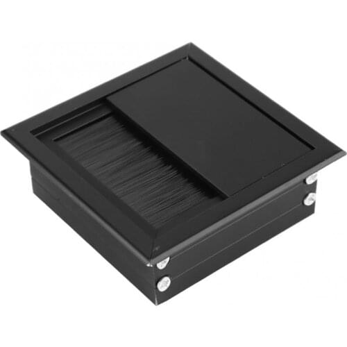 2pcs Table Desk Rectangle Aluminum Alloy Wire Cable Grommet Hole Cover with Brush for Office Table TV Cabinet Computer Desk