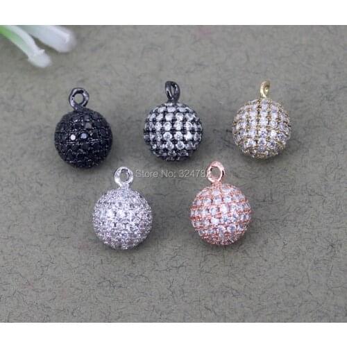 20pcs 10mm Metal Copper Round shape Micro Pave CZ Pendant Beads,CZ Round Charm For Jewelry Making