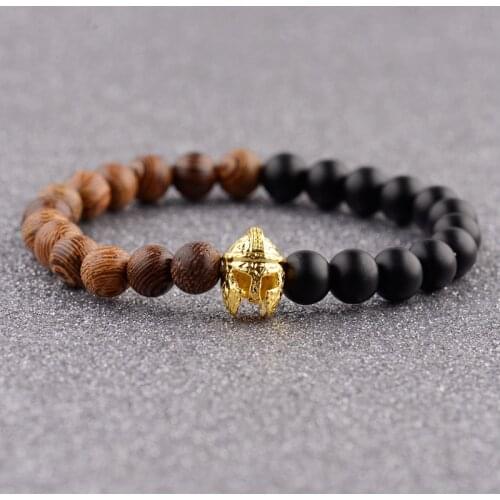 2020 Charm Handmade Helmet Bracelet Homme Wood Beaded Bracelet Mala Yoga Elastic Bracelet Dropshipping