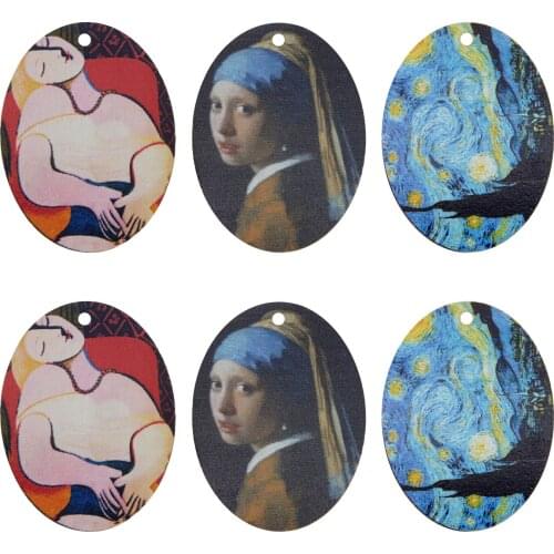 3pcs Women Fashion Wood Chips Charms Unfinished Geometric Oval Wooden Beads for Earrings Jewelry Making DIY Decorative Pendant