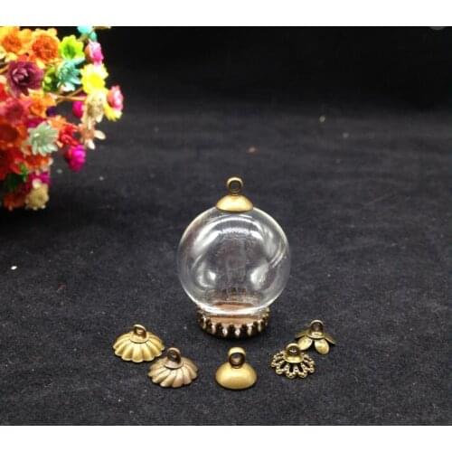 5pcss 25*15mm bronze plated glass globe & crown base & metal cap set glass globe set glass vial necklace diy pendant glass cover