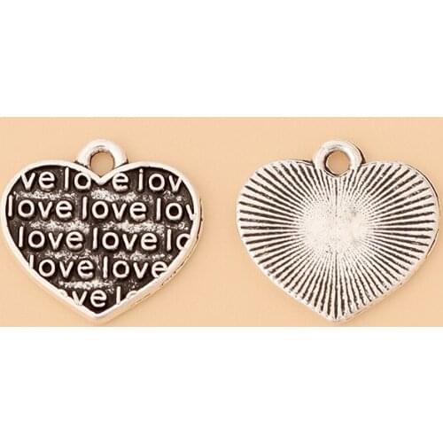 50pcs/Lot Tibetan Silver Love Heart Charms Pendants for Necklace Bracelet Jewelry Making Accessories