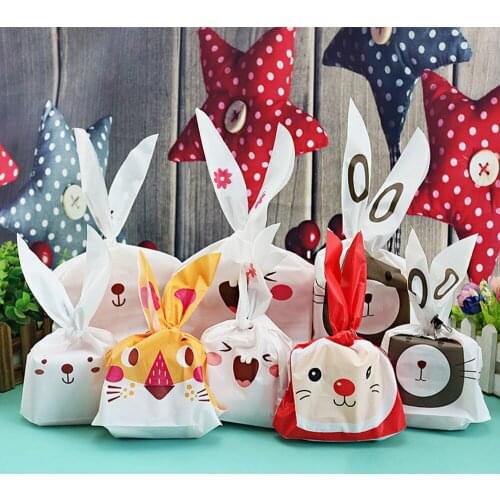 50pcs Cute Rabbit Ear Candy Biscuit Gift Bag Snack Baking Packaging Bag Easter Party Supplies Decoration