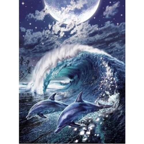 Diamond Painting 5D DIY Animal Dolphin Scene Picture Square/Round Diamond Cross Stitch Decorative Painting Artwork WG3125