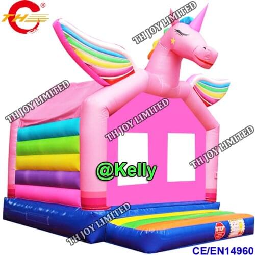 Free door shipping pink flying horse bouncy castle inflatable bounce house for sale, cheap inflatable unicorn bouncing castle