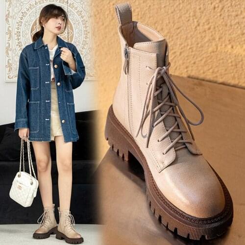 Winter Women Boots Round Toe Ankle Boots for Women Thick Bottom Genuine Leather Brock Chelsea Boots Platform Boots Women shoes