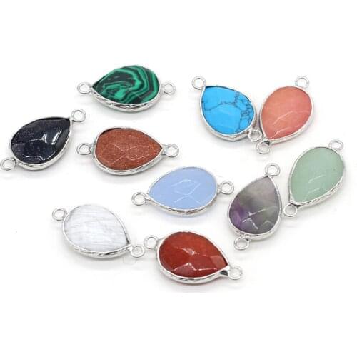 Natural Stone Charms Connector Drop Shape Amethyst Malachite Sandstone Pendants for Jewelry Making DIY Necklace Earring 14x27mm