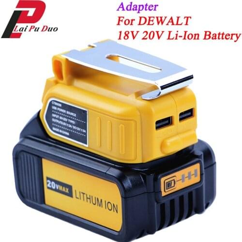 Dual USB and LED Display Clip Converter Adapter with 12V 5A DC Interface For DEWALT 18V 20V Li-Ion Battery
