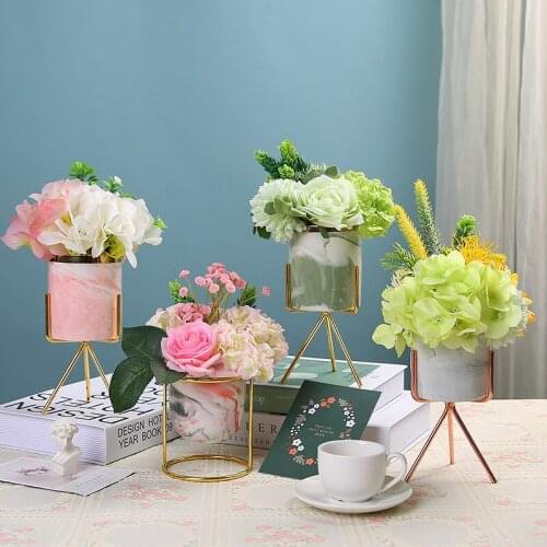 [HHT] Nordic Marble Texture Ceramic Vases Simulation Flower Potted Plants Ornaments Shop Shooting Props Bonsai Decoration Vase