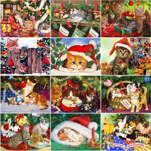 HUACAN Painting By Numbers Christmas Cat Drawing On Canvas HandPainted Art Gift DIY Pictures By Number Animal Kits Home Decor