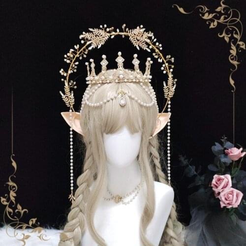 Exquisite Goddess Halo Crown Headband Elegant Retro Lolita Queen Our Lady Gothic Bead Chain Headdress Show Catwalk Accessories