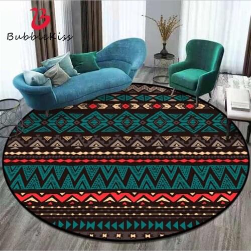 Round Rugs for Children Rooms Multi-cuisine Abstract Ethnic Style Pattern Round Carpet Area Rug for Living Room 100% Polyester