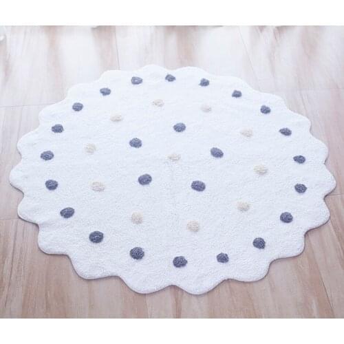 Round Polka Dot Cloud Kids Area Rug - Baby Infants Crawling Mat Cotton Teepee Tent Play Game Carpet Nursery Play Rug