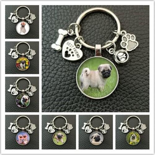 Cute animal beagle pug dog glass cabochon poodle teddy art picture glass dome DIY handmade jewelry key chain