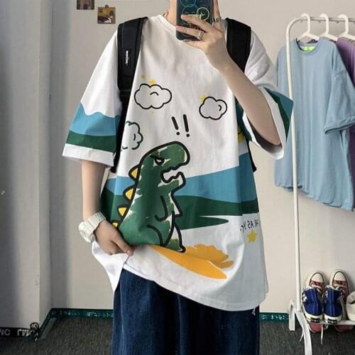 Summer Mens Cartoon Dinosaur Printed Tops 2021 Fashion Woman Short Sleeve T-Shirt Tee Male Clothing T Shirt