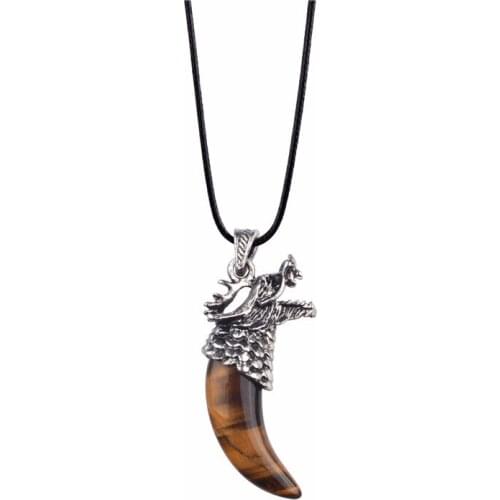 Men' Jewelry Antique Tribal Stark Wolf Tooth Pendant Necklace Vintage Dragon
