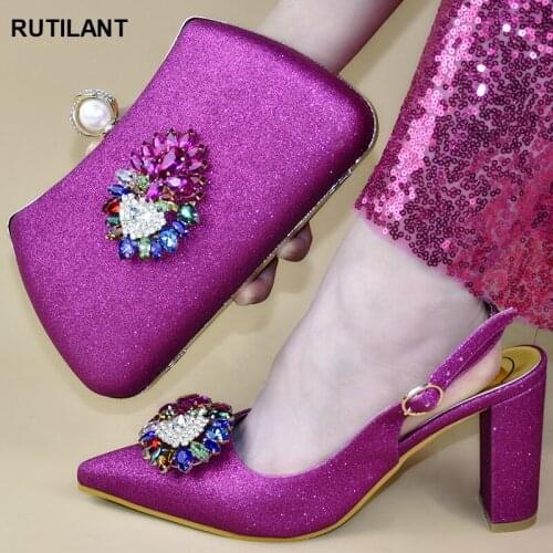 New Fashion Ladies Italian Shoes and Bag Set Decorated with Rhinestone High Heels Sandals Women Women Shoes and Bag Set In Italy
